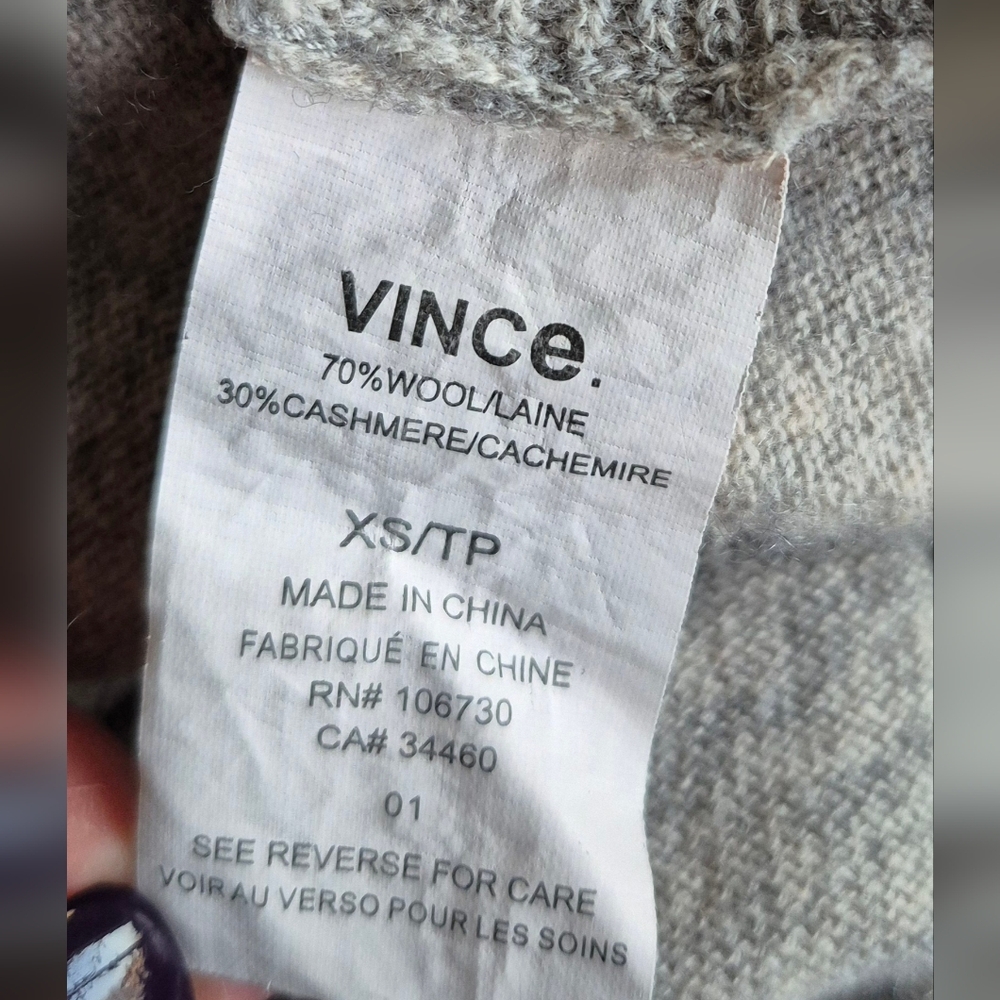 Vince Sweater Gray Wool & Cashmere Cardigan Vest Sleeveless Open Front Size XS - Picture 6 of 8